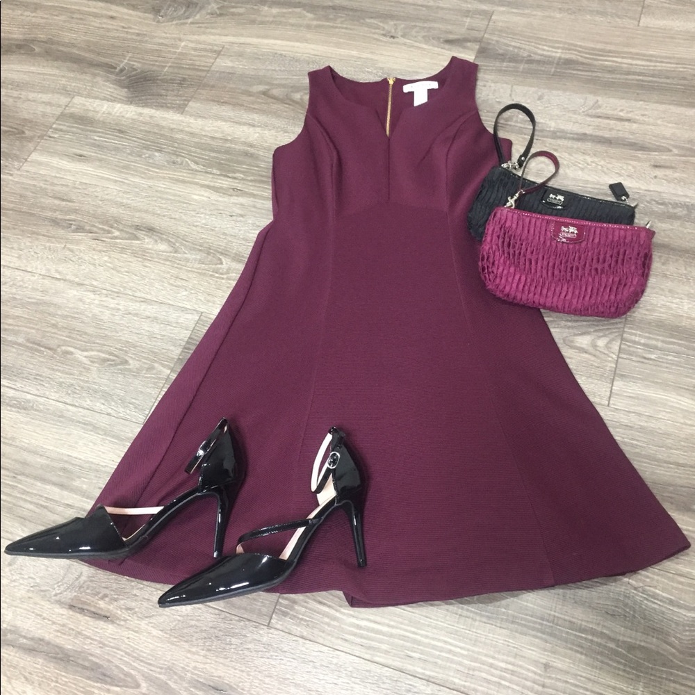 WHBM Burgundy Fit & Flare Dress (Sz 2)